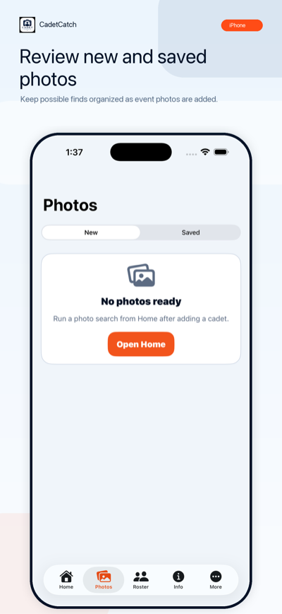 CadetCatch iPhone screen showing likely photo matches for review